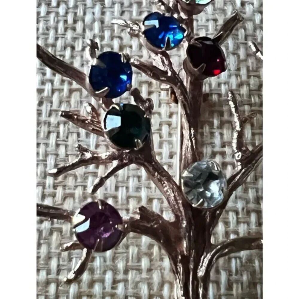 Sarah Coventry RARE Rhinestones Tree Brooch Gold Tone - Picture 7 of 10